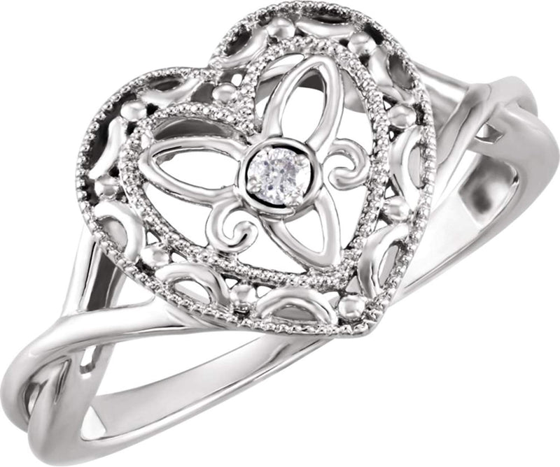 Sterling Silver Vintage Style Diamond Heart Ring