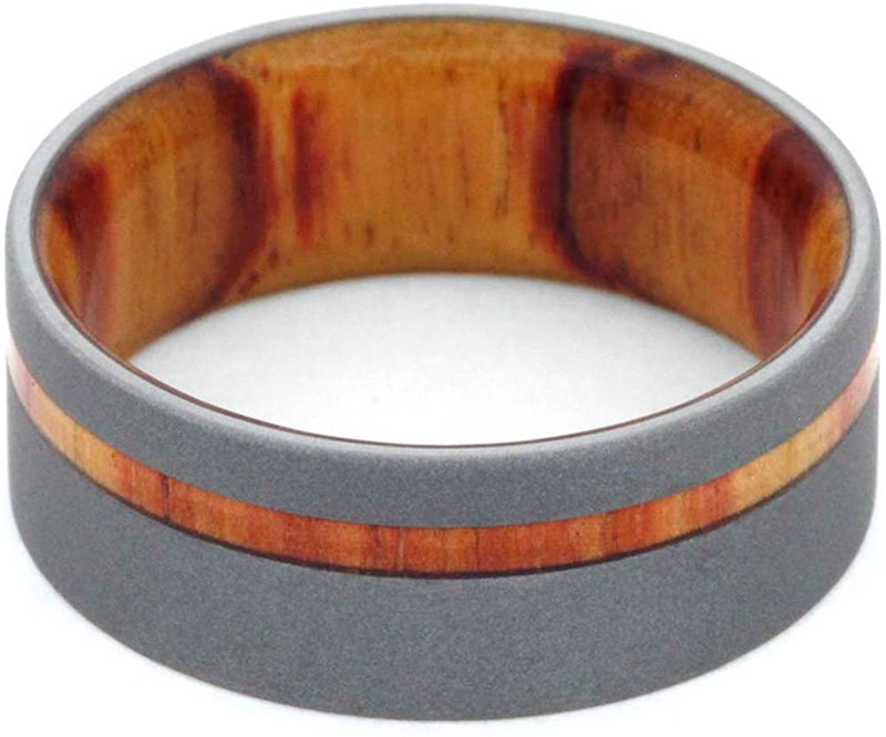 Beadblast Titanium 8mm Comfort Fit Tulip Wood Flat Band and Sizing Ring, Size 7