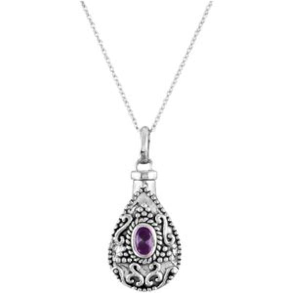 Violet-Red CZ Teardrop Ash Holder Necklace, Rhodium Plate Sterling Silver, 18"