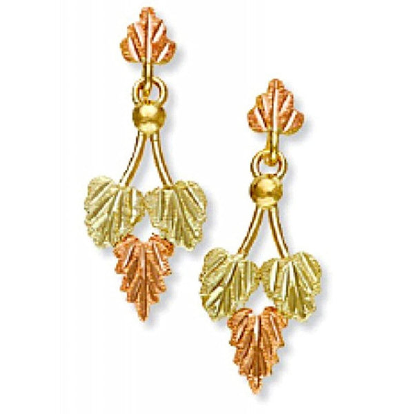 Victorian-Style Drop Earrings, 10k Yellow Gold, 12k Green and Rose Gold Black Hills Gold Motif