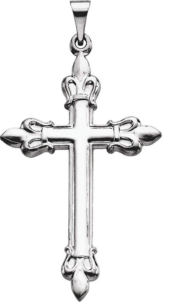 Men's Fleur-de-Lis Cross 14k White Gold Pendant