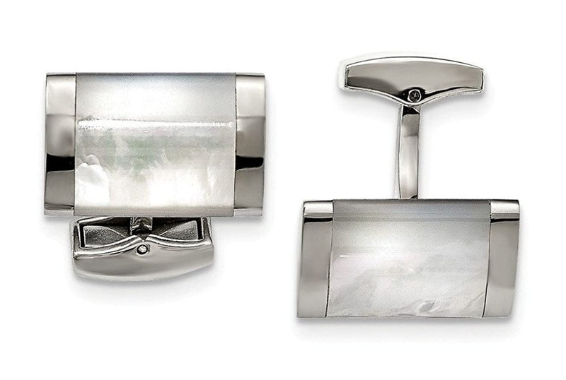 Stainless Steel Mother Of Pearl Rectangle Cuff Links