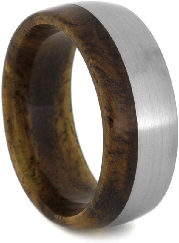 Sindora Wood Comfort-Fit Band with 8mm Brushed Titanium Overlay, Size 12.25