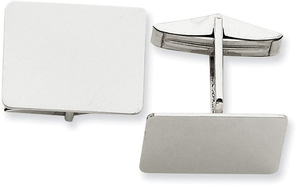 Rhodium-Plated 14k White Gold Rectangular Cuff Links, 15MM