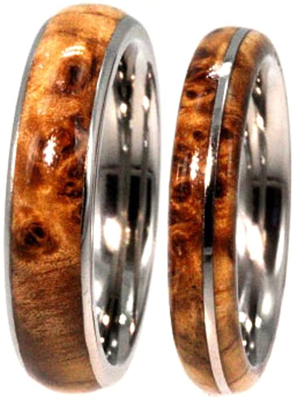 Black Ash Burl, Titanium Pinstripe Ring, His and Hers Wedding Band Set, M8-F9