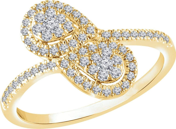 Diamond Double Pear Cluster Ring, 14k Yellow Gold, Size 7 (0.375 Ctw, H+ Color, I1 Clarity)