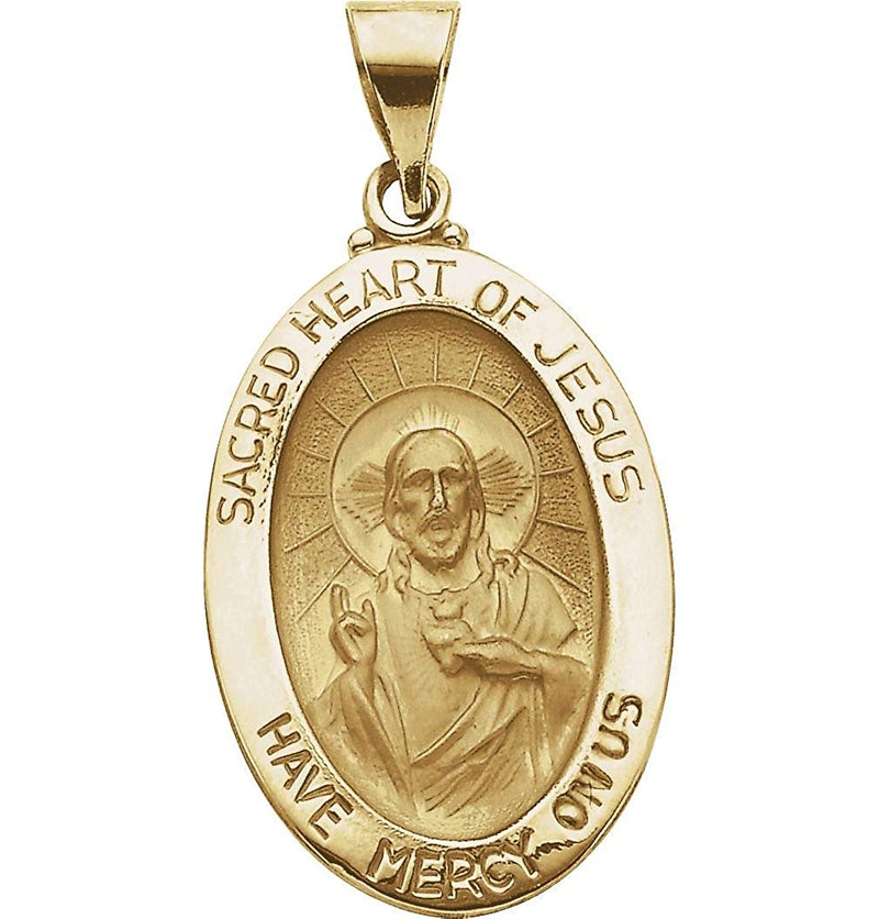14k Yellow Gold Hollow Oval Sacred Heart of Jesus Medal (23.25x16MM)