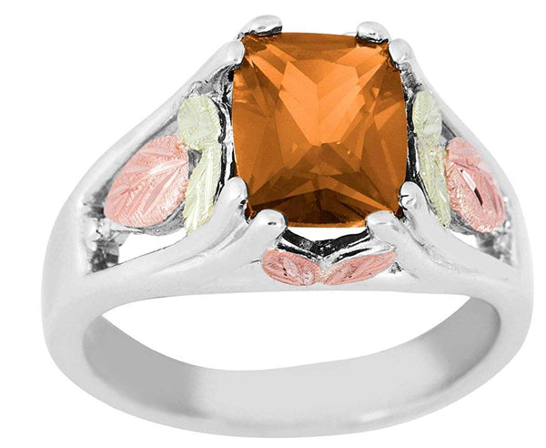 November Birthstone Created Gold Topaz Ring, Sterling Silver, 12k Green and Rose Gold Black Hills Silver Motif