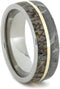 Gibeon Meteorite, Dinosaur Bone, 14k Yellow Gold 8mm Comfort Fit Titanium Band, Size 13