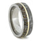 Gibeon Meteorite, Dinosaur Bone, 14k Yellow Gold 8mm Comfort Fit Titanium Band