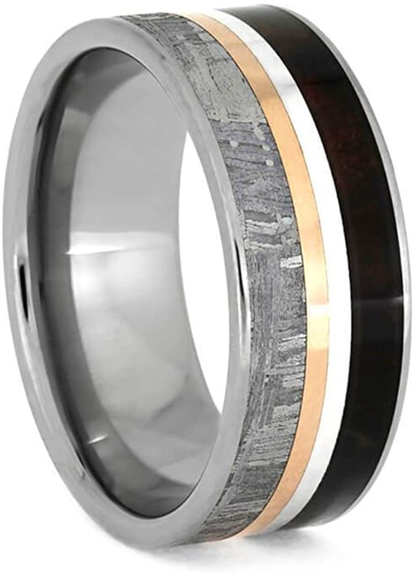 The Men's Jewelry Store (Unisex Jewelry) Gibeon Meteorite, Redwood, Twin Stripes 8mm Comfort-Fit Titanium Band, Size 14.5