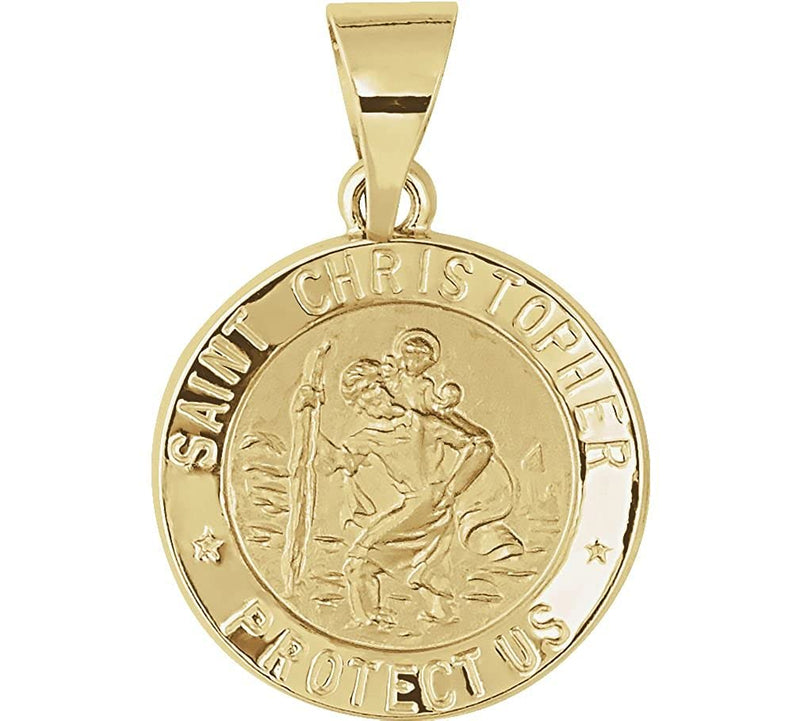 14k Yellow Gold Round Hollow St. Christopher Medal (18.25 MM)