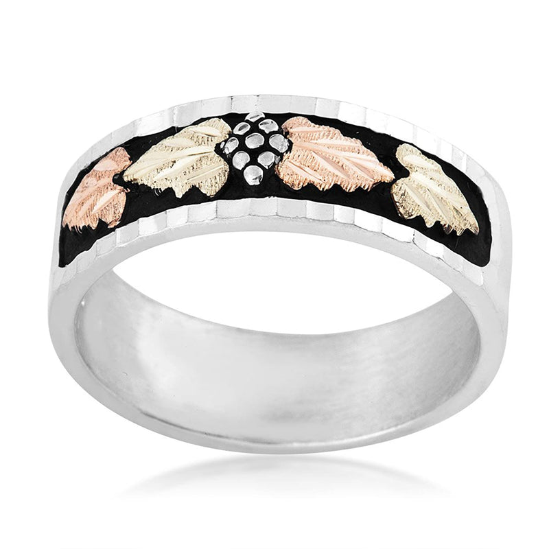 Diamond-Cut Antiqued Band, Sterling Silver, 12k Green and Rose Gold Black Hills Gold Motif