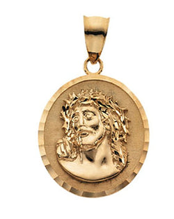 14k Yellow Gold Face of Jesus (ECCE HOMO) Pendant (25x23 MM)