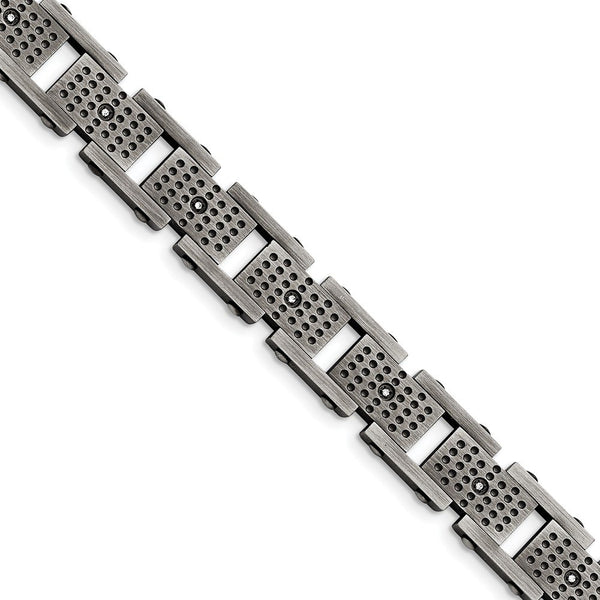 Men's Brushed Stainless Steel with CZ Link Bracelet 8.75"