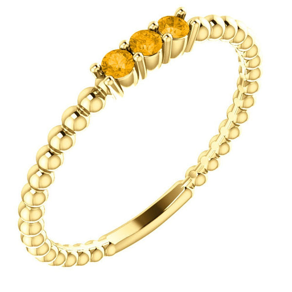 Citrine Beaded Ring, 14k Yellow Gold, Size 6