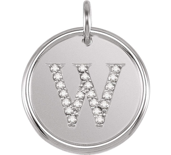 Diamond Initial "W" Pendant, Rhodium-Plated 14k White Gold (0.1 Ctw, Color GH, Clarity I1)