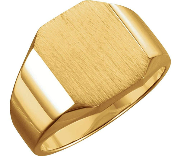 Men's 10k Yellow Gold Satin Brushed Signet Ring, 14x12mm