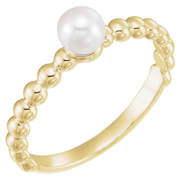 White Freshwater Cultured Pearl Stackable Beaded Ring, 14k Yellow Gold (5.5-6mm)