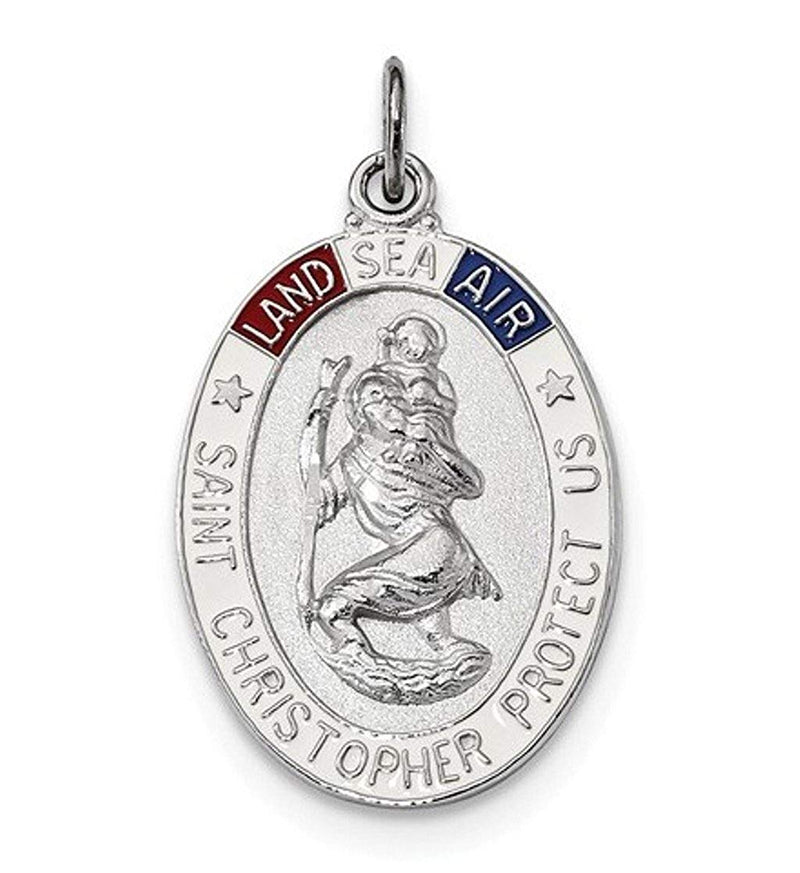 Sterling Silver Enamel St Christopher Medal (30X20MM)