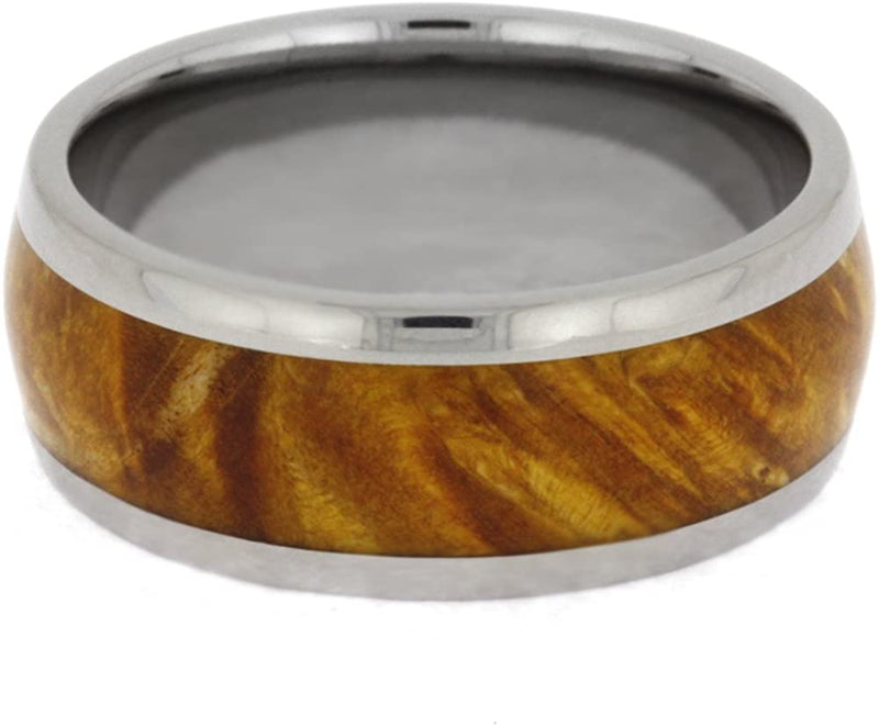 Gold Box Elder Burl Wood 8mm Comfort-Fit Titanium Wedding Band, Size 15.25
