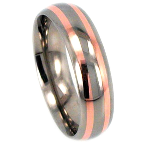 Rose Gold Inlay 6mm Comfort Fit Titanium Wedding Band