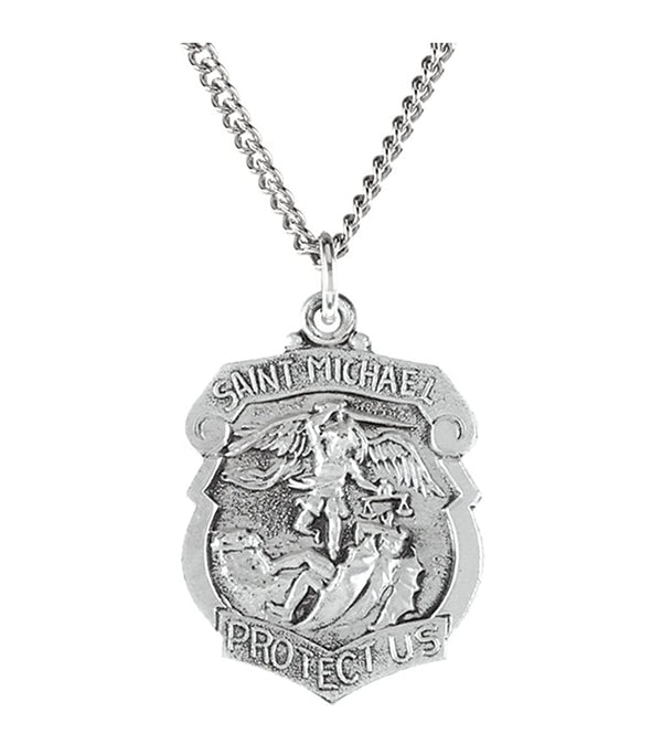 Sterling Silver St. Michael Shield Necklace, 24"