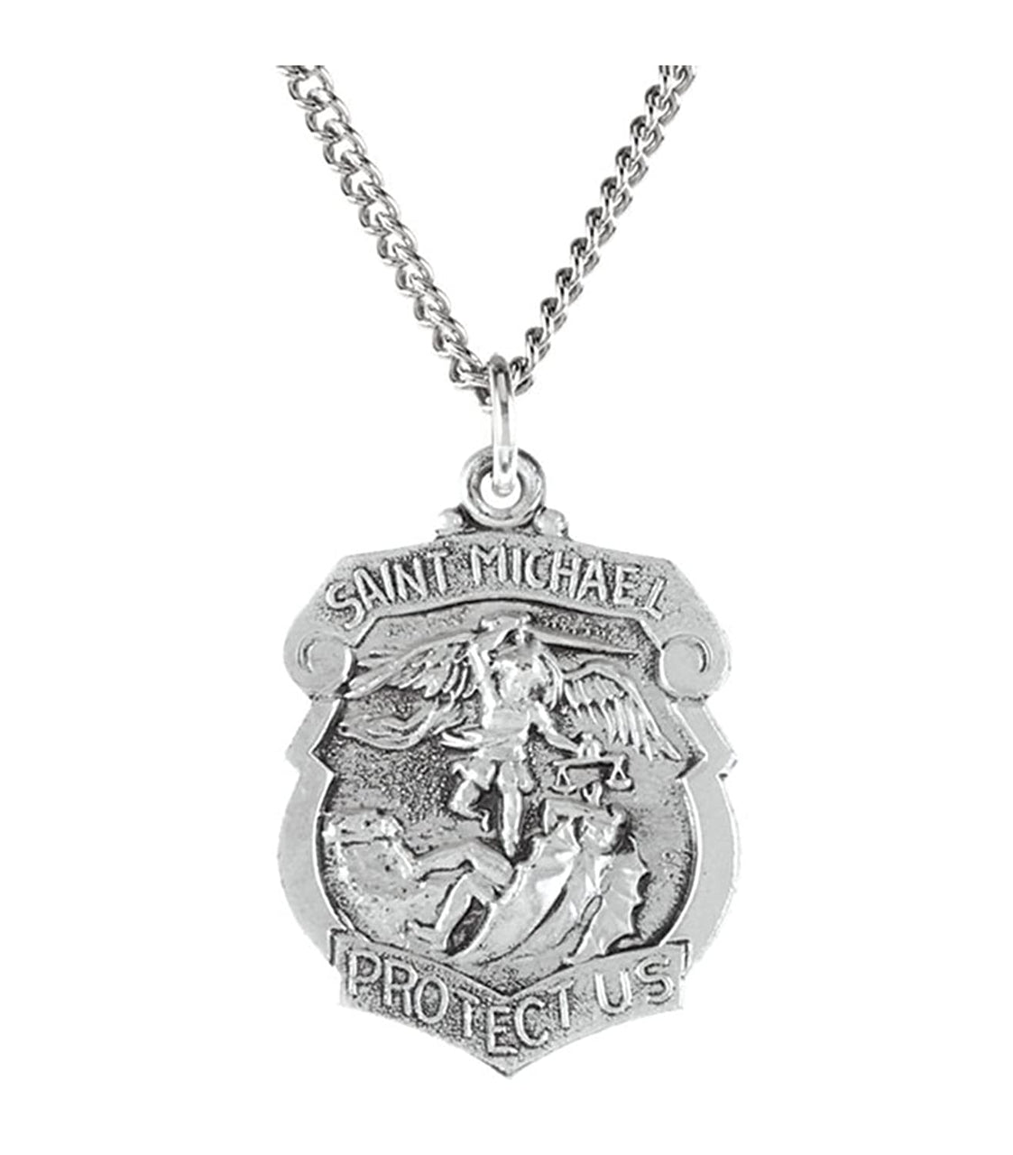 Sterling Silver St. Michael Shield Necklace, 18"