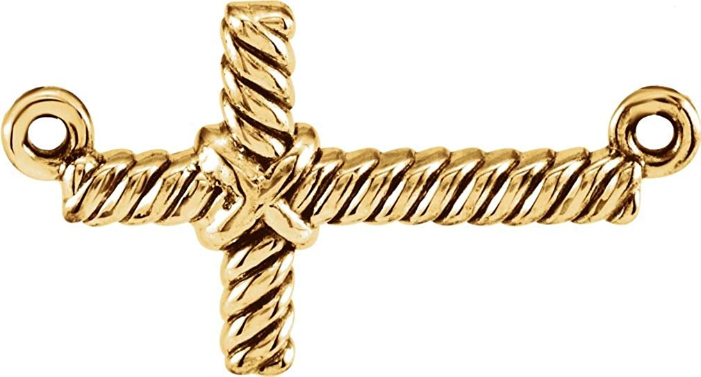 Rope-Trim Sideways Cross 14k Yellow Gold Pendant (8.65x16MM)