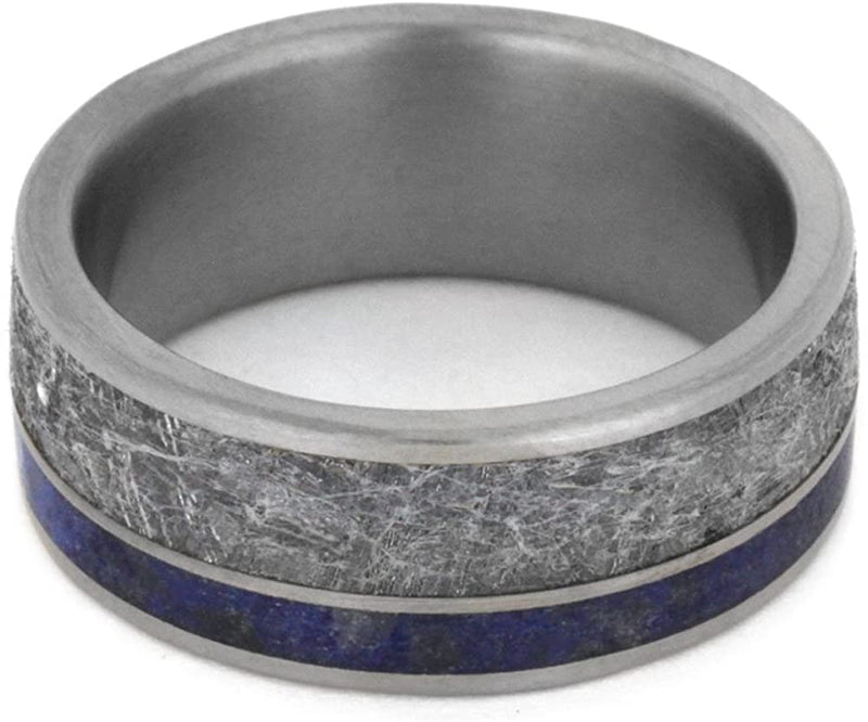 Lapis Lazuli, Gibeon Meteorite 8mm Comfort-Fit Matte Titanium Band, Size 11