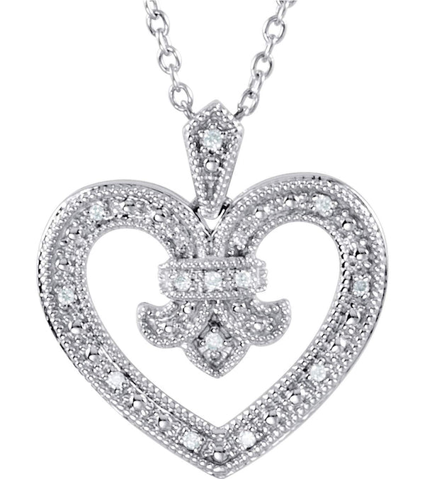 15-Stone Diamond Heart Sterling Silver Pendant Necklace, 18" (.068 Ctw)