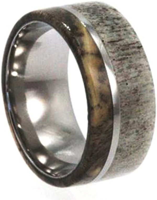 Deer Antler, Buckeye Burl 10mm Comfort-Fit Titanium Wedding Band