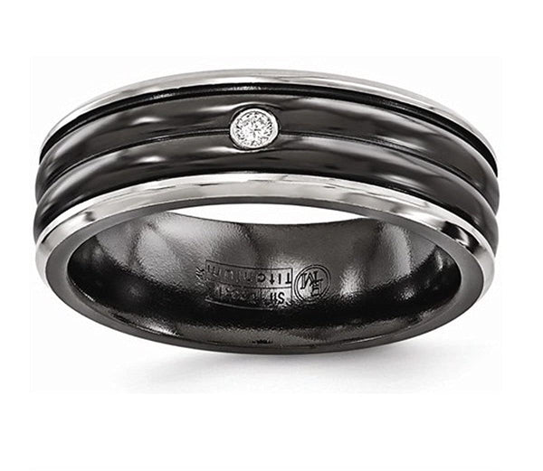 Diamond Collection in Black Titanium 7MM Grooved Band (.03 Ct, G-I, I1)