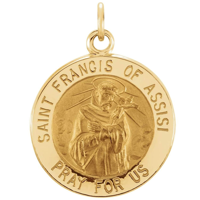 14k Yellow Gold Round St. Francis of Assisi Medal (25 MM)