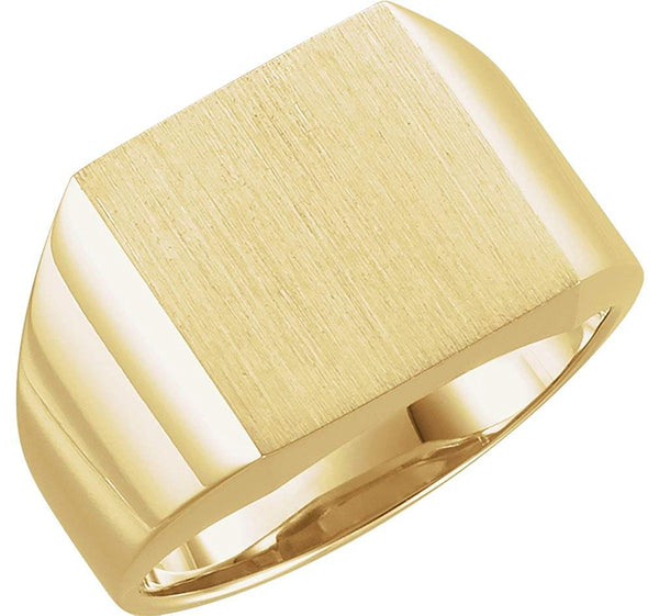 Men's Brushed Signet Semi-Polished 18k Yellow Gold Ring (14mm) Size 6