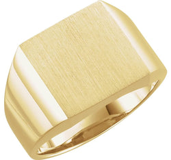 Men's Brushed Signet Ring, 14k Yellow Gold (14mm) Size 10.75