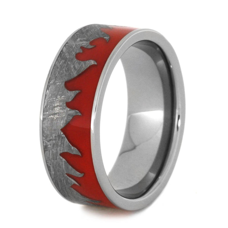Red Flames with Gibeon Meteorite 8mm Comfort-Fit Titanium Wedding Band