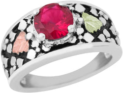 Ave 369 Antiqued Created Ruby Ring, Sterling Silver, 12k Green and Rose Gold Black Hills Gold Motif