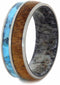 Turquoise, Mesquite Wood, Deer Antler Sleeve 7mm Comfort-Fit Brushed Titanium Wedding Band, Size 6.75