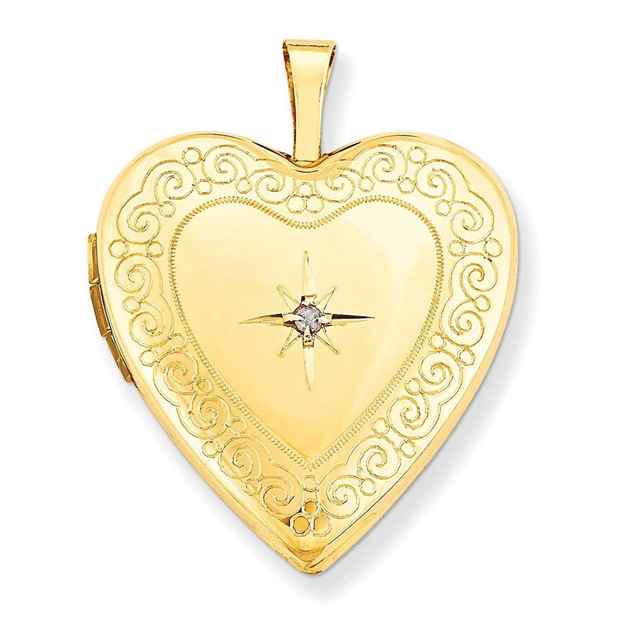 14k Yellow Gold Heart Locket with Diamond Accent (.01 Ct, GI Color, SI Clarity)