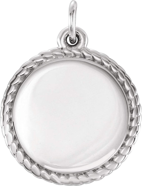 Engrave-able Round Rope Trimmed Pendant, Sterling Silver