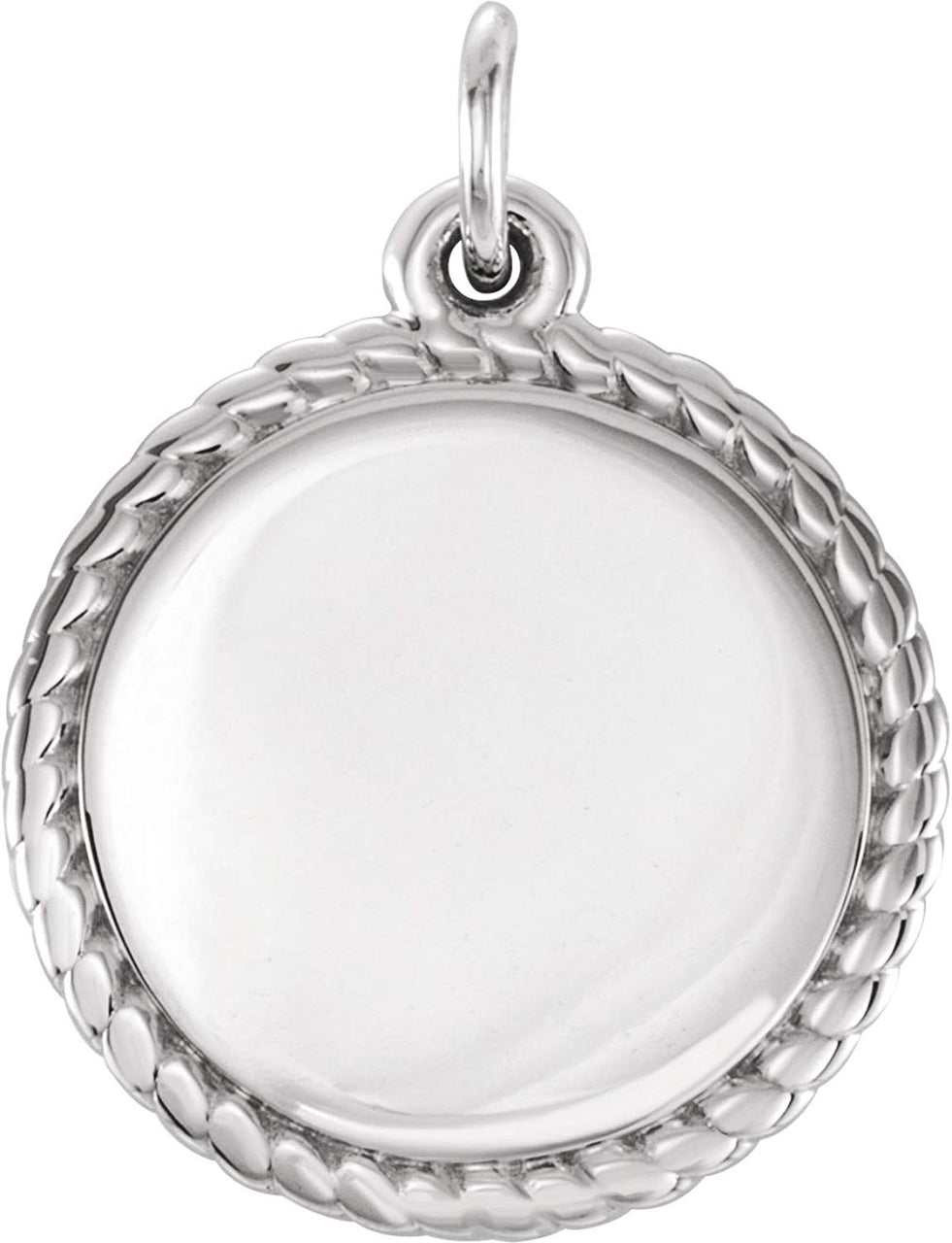 Engrave-able Round Rope Trimmed Pendant, Sterling Silver