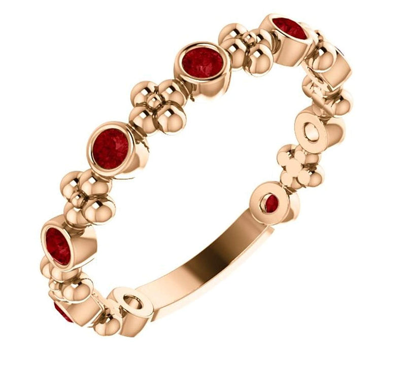 Genuine Ruby Beaded Ring, 14k Rose Gold