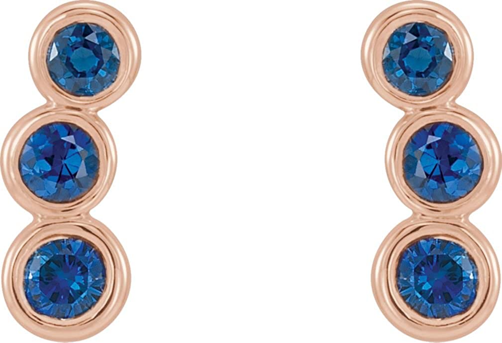 Chatham Created Blue Sapphire Three-Stone Ear Climbers, 14k Rose Gold