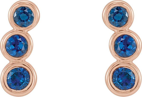 Chatham Created Blue Sapphire Three-Stone Ear Climbers, 14k Rose Gold