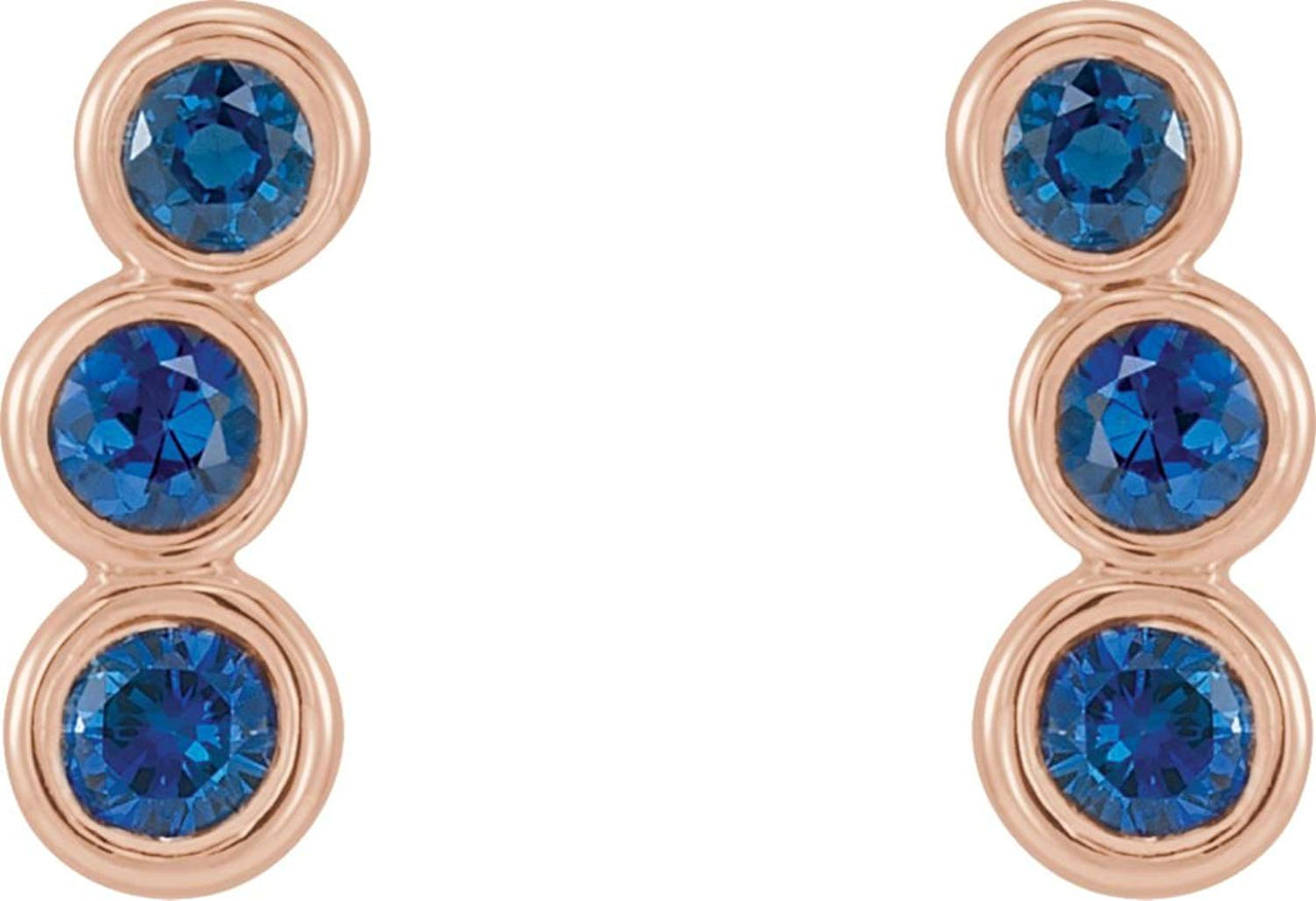 Blue Sapphire Three-Stone Ear Climbers, 14k Rose Gold