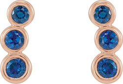 Blue Sapphire Three-Stone Ear Climbers, 14k Rose Gold