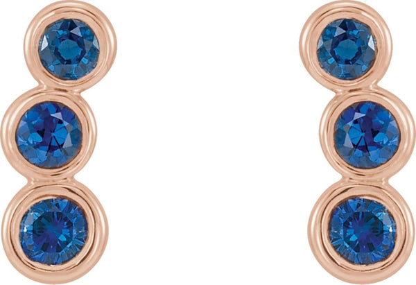 Blue Sapphire Three-Stone Ear Climbers, 14k Rose Gold