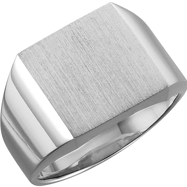 Men's 14k Palladium White Gold 12mm Brushed Square Signet Ring