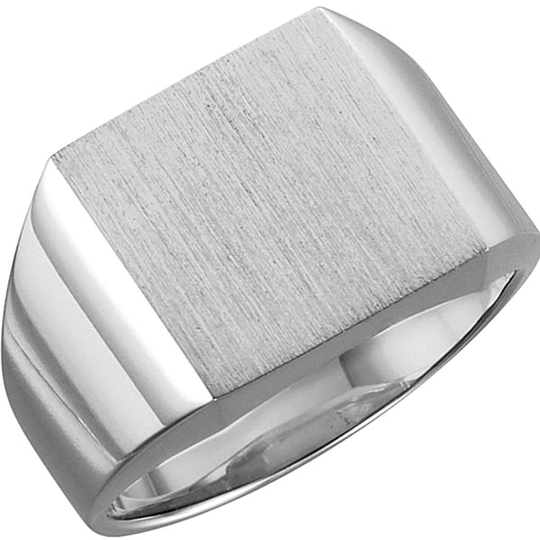 Men's 14k X1 White Gold 12mm Brushed Square Signet Ring